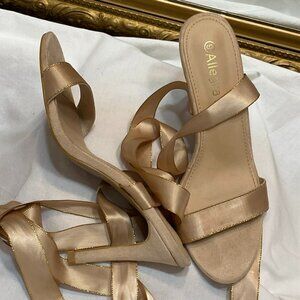 Size 9 Allegra K Soft Pink Ribbon Wrap Heeled Sandals